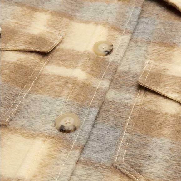 Wilfred Free Ganna Cropped Jacket Aritzia Plaid Wool Shacket Beige Camel Small - Picture 4 of 13